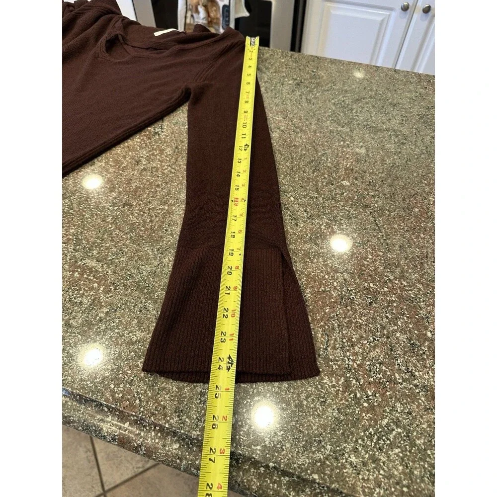 FREE PEOPLE ‎ Brown Cross V Neck, Bell/Long Sleeve Tunic Vented Sweater Size S/P